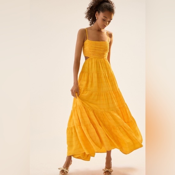 Anthropologie Let me Be cutout tiered dress in Mango size Mefium - Picture 1 of 13